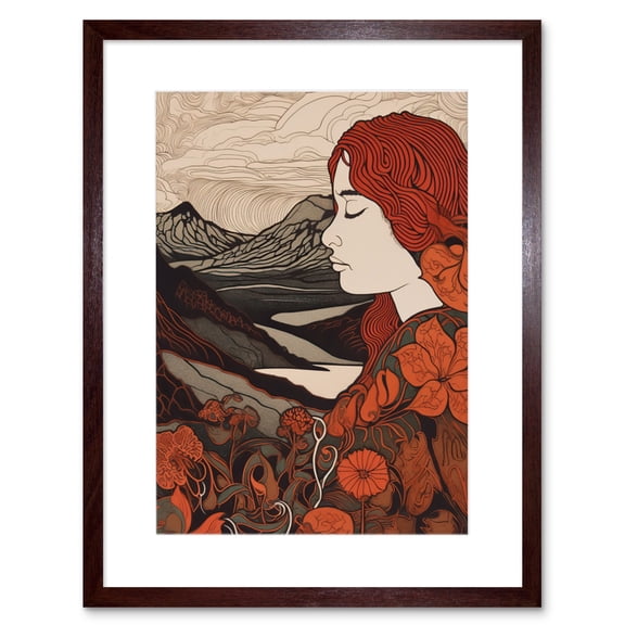 Mother Nature Spring Floral Mountain Landscape Artwork Framed Wall Art Print 9X7 Inch