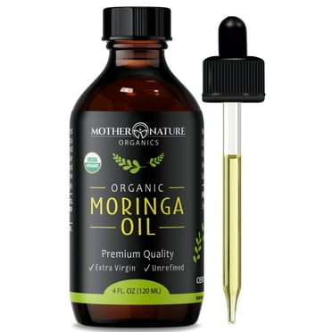 Mother Nature Organics USDA Organic Moringa Oil, 100% Pure Cold-Pressed, Natural Face, Hair & Body Moisturizer, 4 fl oz