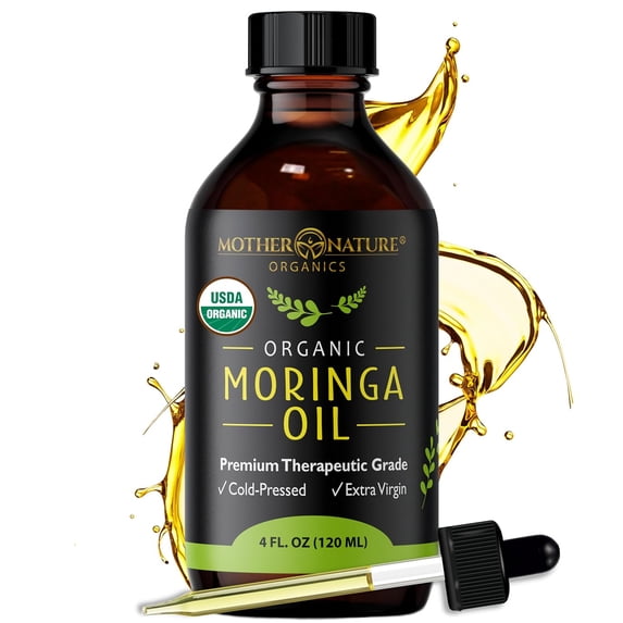 Mother Nature USDA Organic Moringa Oil 4 fl oz – Cold-Pressed, Pure & Natural for Hydrating Skin, Promoting Hair Growth, Anti-Aging, & Nourishing Face Care