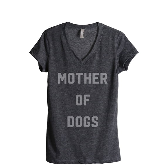 Mother Of Dogs Women's Fashion Relaxed V-Neck T-Shirt Tee Charcoal Grey X-Large