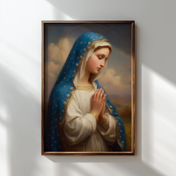 Mother Of God Art Print Religious Icon Sacred Heart Virgin Mary Prayer Christian Wall Decor Unframed Paper Print