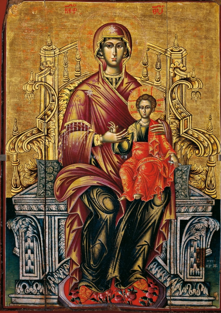 Mother Of God On A Throne Canvas Art - (24 x 36)