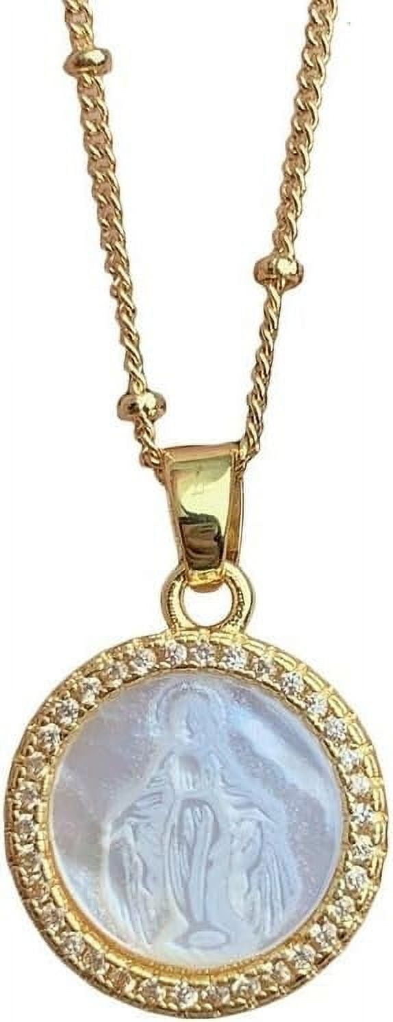 Gold Plated Saint Pave Rainbow Zircon CZ Mother Of Pearl Shell