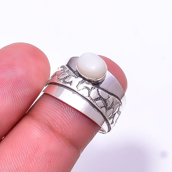 Mother Of Pearl - Australia Designer Handmade 925 Sterling Silver Ring s.7 Sku35, White Ring, Natural Gemstone Ring