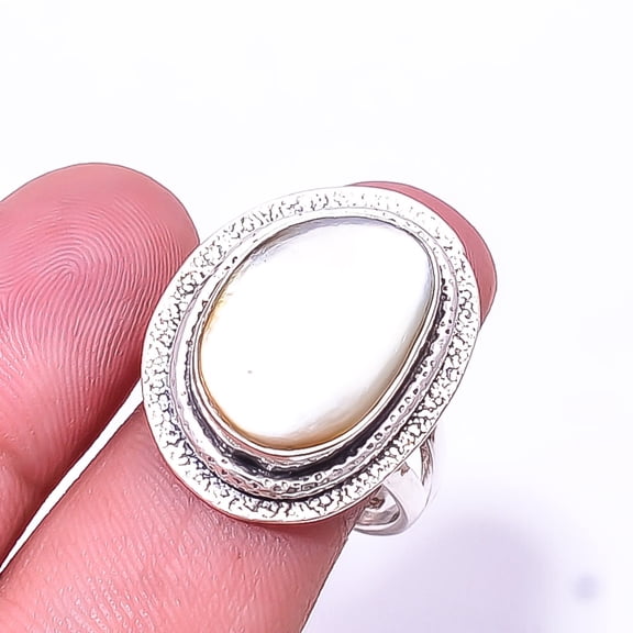 Mother Of Pearl - Australia Designer Handmade 925 Sterling Silver Ring s.9 Sku26, White Ring, Natural Gemstone Ring