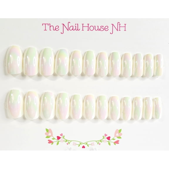 Mother Of Pearl Chrome Ballerina Press-on Nails by The Nail House NH - 24 Pieces