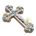 thumbnail image 1 of Mother Of Pearl Crucifix - Olive Wood Wall Hanging Cross Made In The Holy Land Bethlehem. Perfect Catholic Cross For All Occasions, 1 of 5