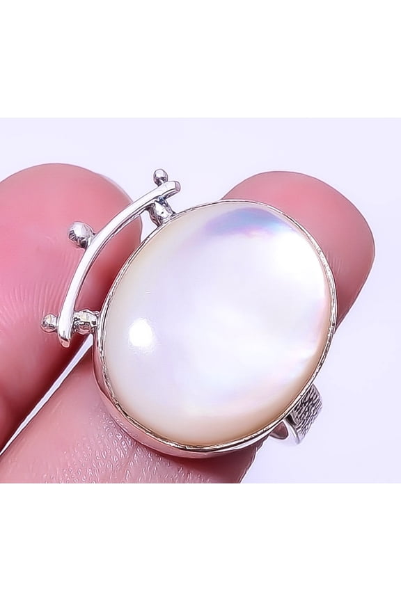 Mother Of Pearl Designer 925 Sterling Silver Artisan Ring Size Adjustable (R32), Beautiful Jewelry For Woman, New Year Sale, Valentin's Day Gift