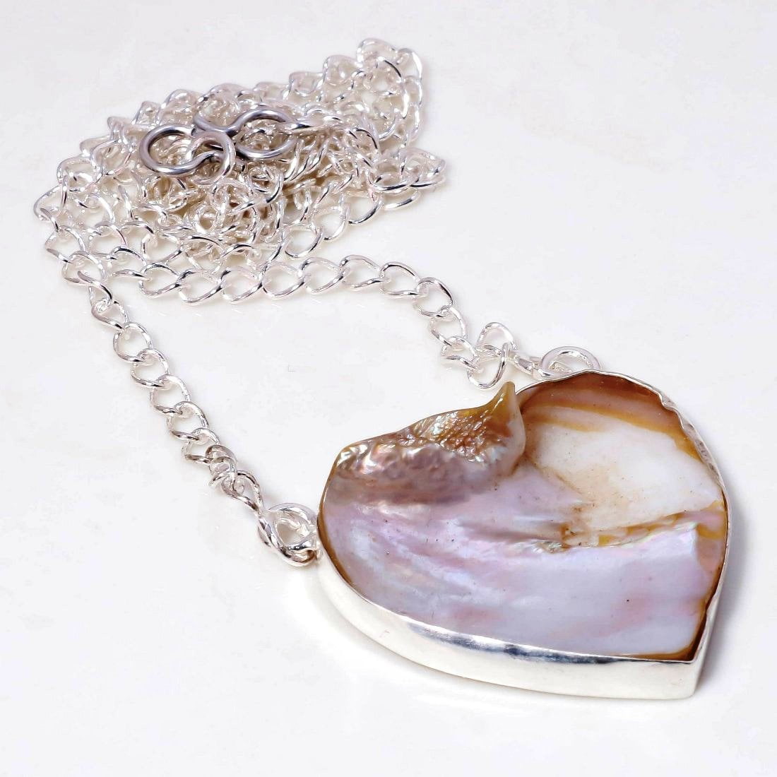 S S GEMS & JEWELLERY Mother Of Pearl Gemstone Chain Pendant Handmade Unique Gift Jewelry 1.40" CP 285