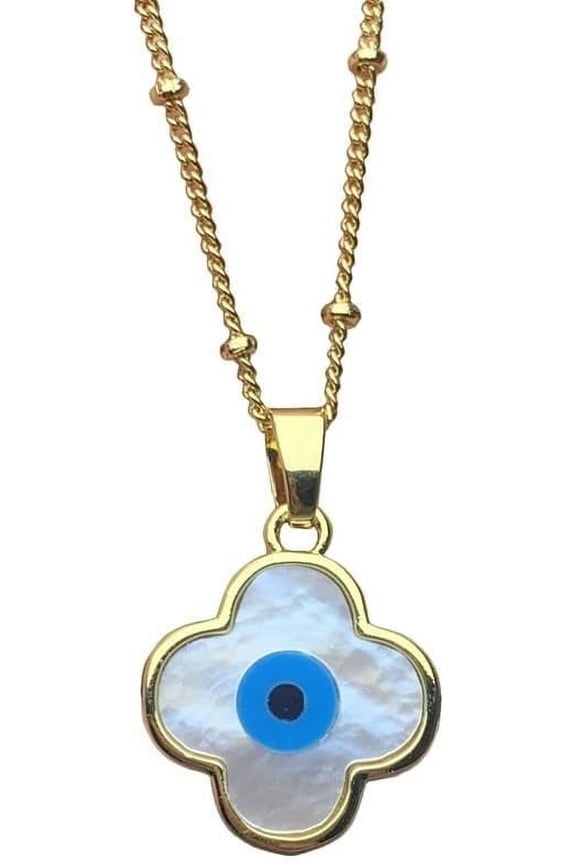 Mother Of Pearl Lucky Clover Flower Eye Of Horus Necklace,Miraculous Medal Necklace,18k Gold Filled Necklace