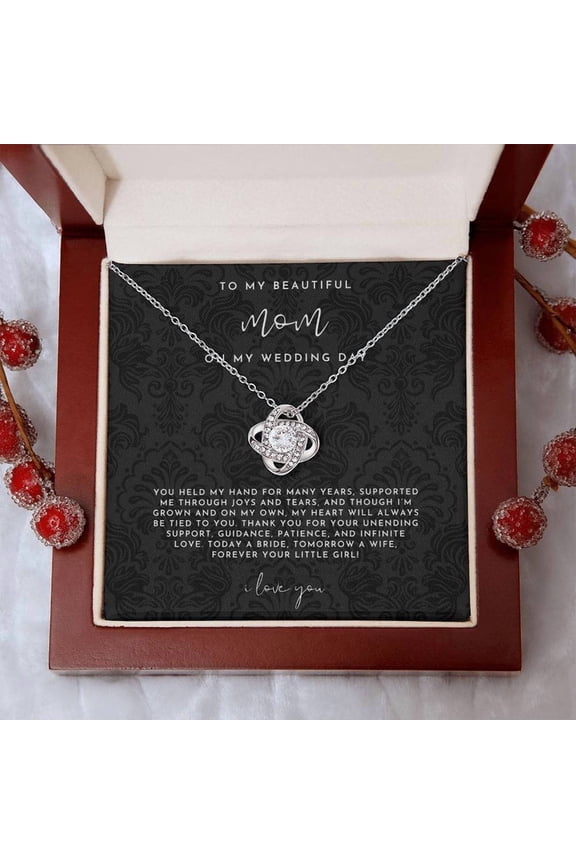 Mother Of The Bride Gift (You Held My Hand) Love Knot Necklace - Black Lace Collection Luxury Box