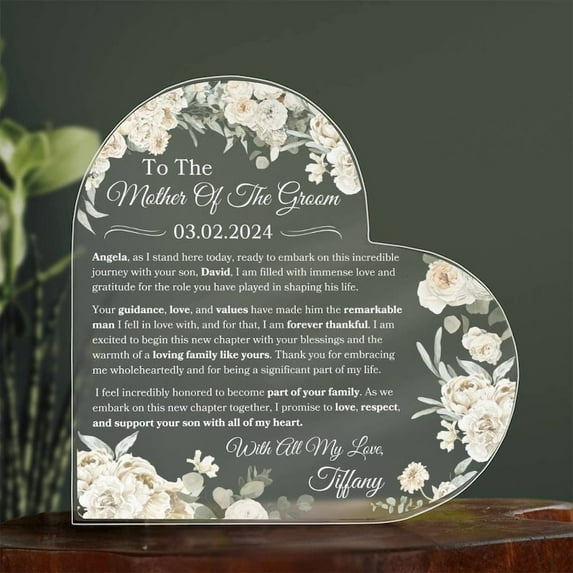 Mother Of The Groom Personalized Plaque For Wedding Day Gift From The Bride To Groom's Mom Wedding Keepsake For Mother In Law Gifts
