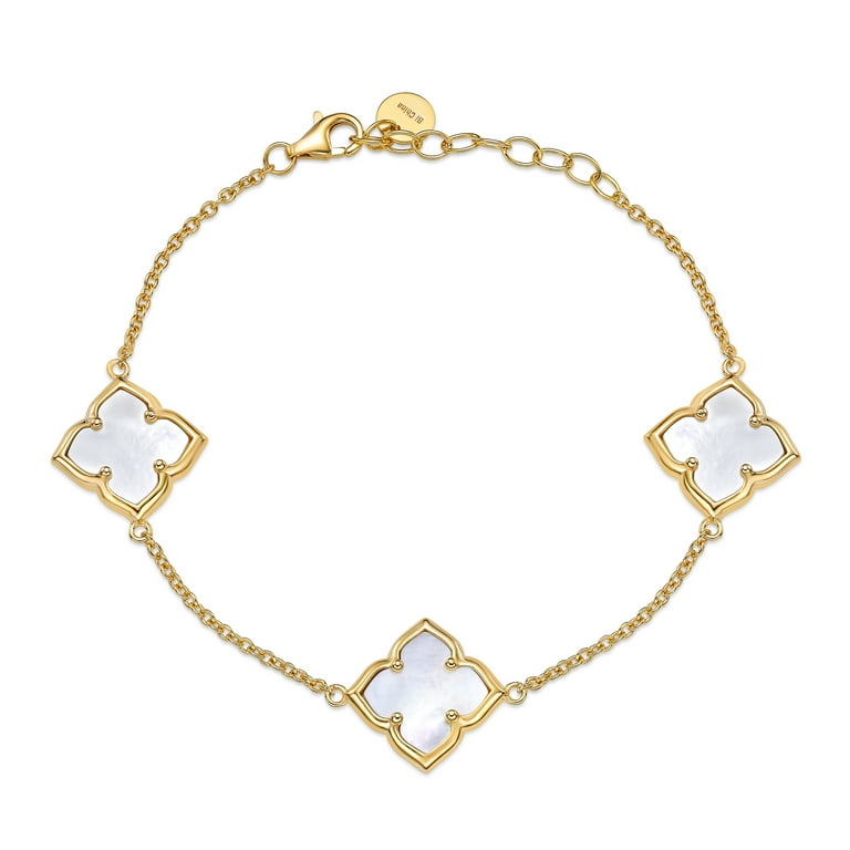 Mother of Pearl Flower Bracelet 14k Gold-plated Antique Style Adjustable Mother of Pearl Flower Bracelet 14k Gold-plated Antique Style Adjustable