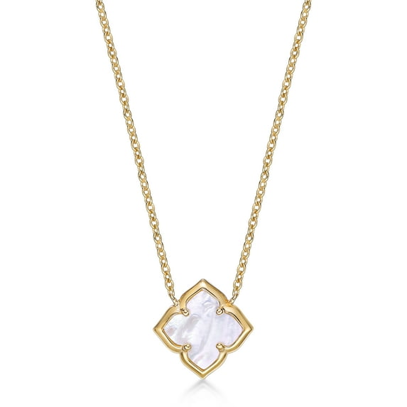 Mother of Pearl Four Petal Flower Pendant Necklace for Women in 925 Sterling Silver with Yellow Gold 33 Inches Long with Spring Ring Clasp Plating by Lavari Jewelers