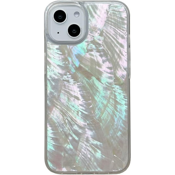 Mother of Pearl Glitter Phone Case for iPhone 14 Pro Max,Bling Shiny Real Seashell Pattern Slim Glossy Sleek Stylish Trendy Protective Shockproof Girls Women Cover(iPhone 14promax 6.7",White)