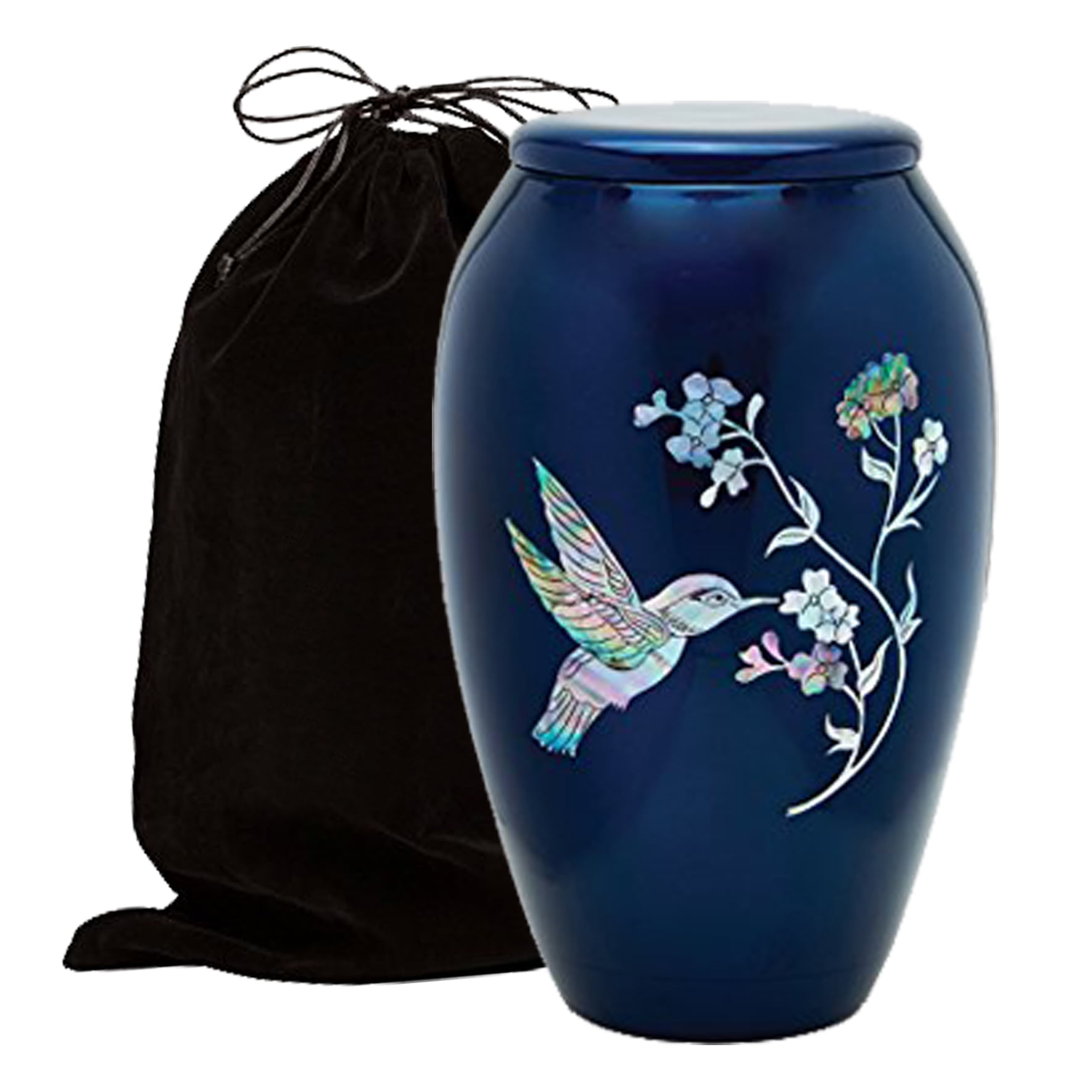 Mother of Pearl Inlaid Metal Cremation Urn - MOP Cremation Urn - Solid  Metal Funeral Urn - Handcrafted Adult Funeral Urn for Ashes - Great Urn  Deal with Free Bag (Blue Hummingbird) 