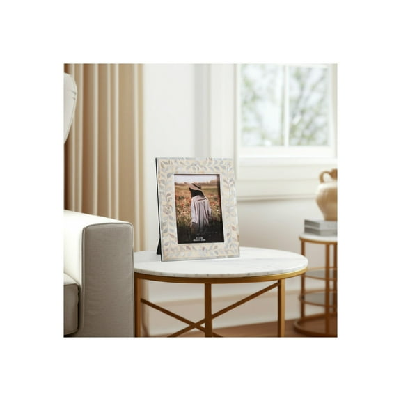 Mother of Pearl Picture Frame - Handcrafted Shell & Resin Coastal Design - Decorative Wood Photo Frame for Home, Office, Bedroom, Living Room - 10" Ivory & Tan