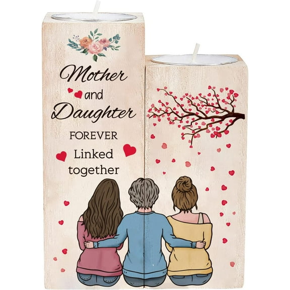 to Mother Personalized Tealight Candle Holder Heart Flower Mother and Daughter Linked Together Tea Light Candle Holder Wooden Rectangle Candlestick Holders with Tealights Mixed Color
