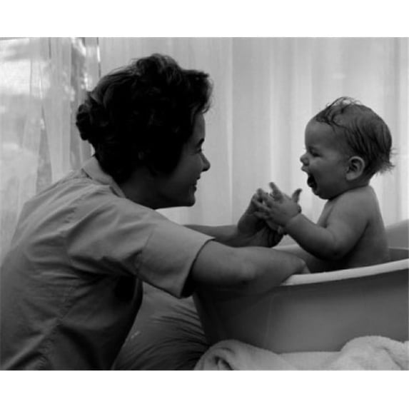 Mother Playing with Baby in Baby Bathtub Poster Print - 18 x 24 in.