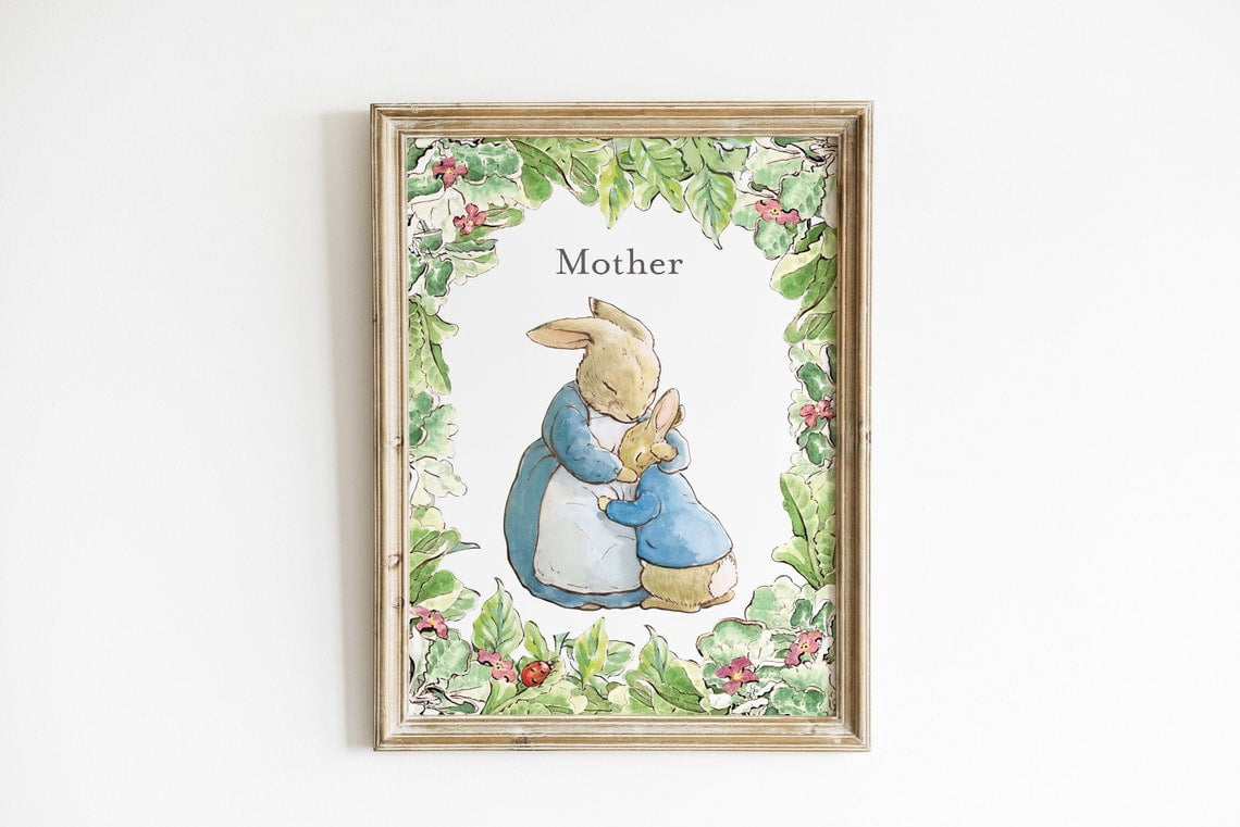 Mother Rabbit Hugs Peter Rabbit Wall Art Print, Beatrix Potter Nursery ...