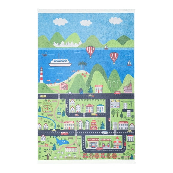 Mother Ruggers Air, Sea LMachine Washable Colorful Kid's Rug
