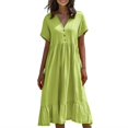 thumbnail image 1 of Mother'S Day Dress, Casual Beach Short Sleeve Cotton Linen Button Pleat Flowy Long Dress For Women Mardi Gras Dress Wedding Bride Denim Dress Cottagecore Summer Dresses Maxi (XXL, Fluorescent Green), 1 of 5