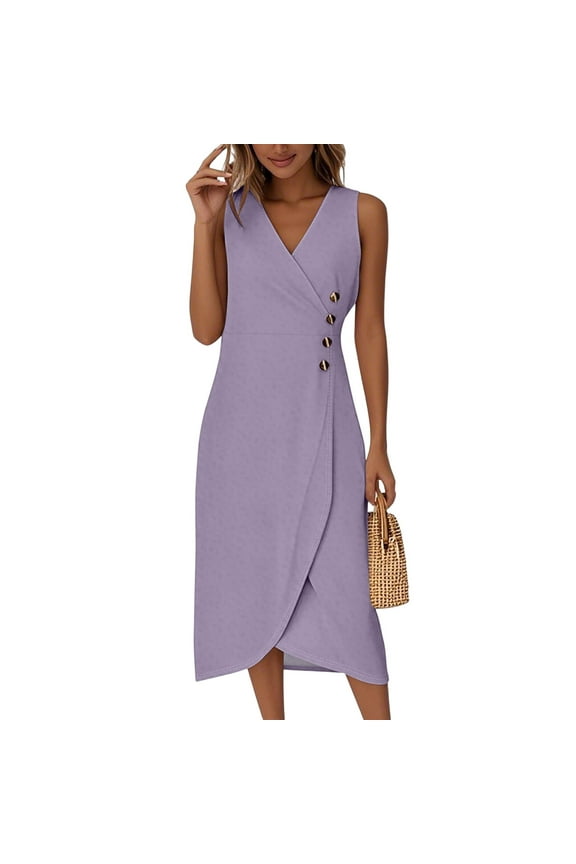 Mother'S Day Dress, Tank Casual Wrap V Neck Sleeveless Boho Dress Plus Size Womens Shoes Dressy Casual Dusty Blue Bridesmaid Dresses Gothic Medieval For Women Dresses (L, Light Purple) ZMTing