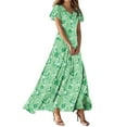 thumbnail image 1 of Mother'S Day Dress, Wedding Guest Easter Dresses Chiffon Floral Short Sleeve Ruffle V Neck Flowy Maxi Dress Gold Prom Casual Winter Dresses For Women Green Dress Short Dresses (S, Green) ZMTing, 1 of 5