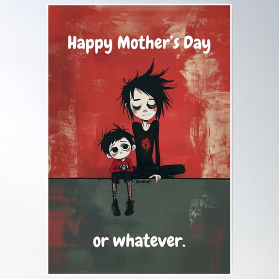 Mother'S Day, Emo Mother & Child With Deadpan Vibes Poster Wall Art, Modern Wall Decor, 24x36 UNFRAMED