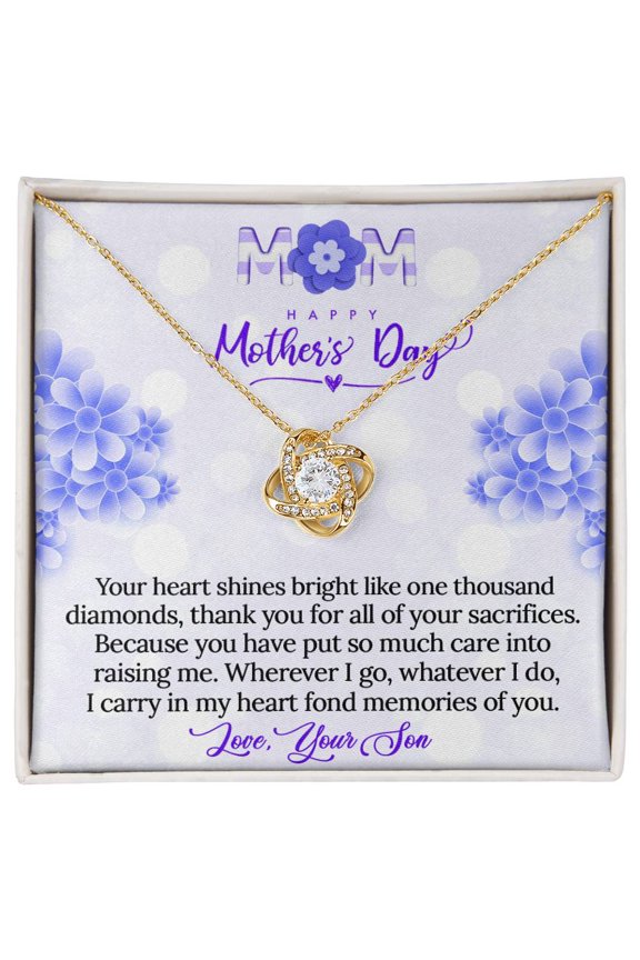 Mother'S Day From Son, Fond Memories, Mom From Son Beautiful Necklace, Message Card and Box, White Love Knot Necklace