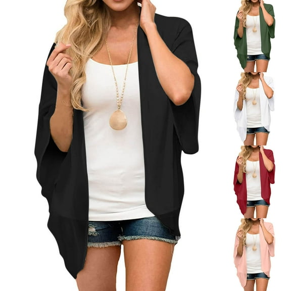 Mother'S Day Gifts AXXD Black Cover Up for Swimsuits Women Plus Size Puff Sleeve Kimono Cardigan Loose Chiffon Cover Up Tops