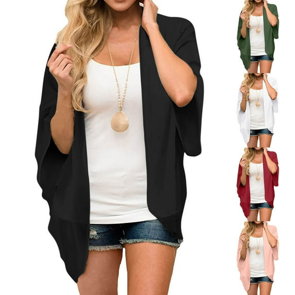 Mother'S Day Gifts AXXD Black Cover Up for Swimsuits Women Plus Size Puff Sleeve Kimono Cardigan Loose Chiffon Cover Up Tops