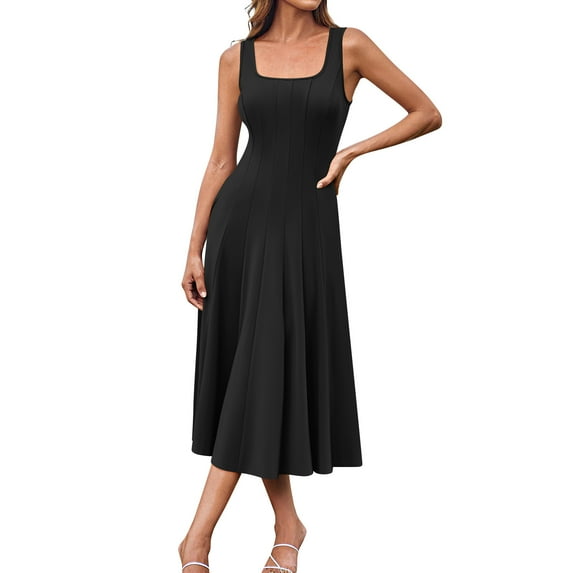 Mother'S Day Outfit For Women, Casual Tank Dress Round Neck Sleeveless With Pocket Midi Dress Wedding Garment Bag Winter Guest Dress Mother Of Groom Dresses Maxi Sundresses (XL, Black) ZMTing