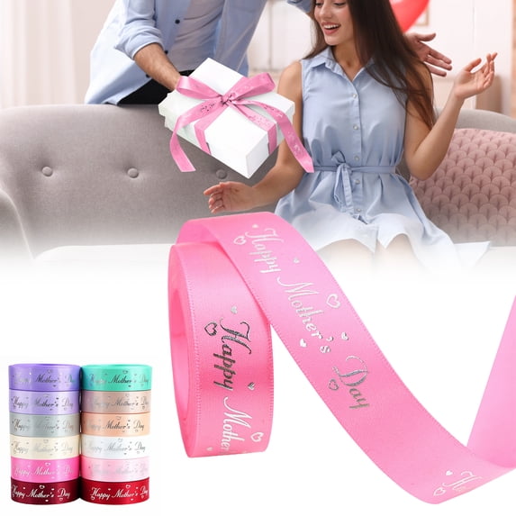 Mother'S Day Ribbon Verdsylv 5 Yards Mother'S Day Satin Ribbon - 19Mm Gold Foil Lettering "Happy Mother'S Day" for Gift Wrapping, Crafting & Diy Decor, Gold Foil Ribbon, Pink