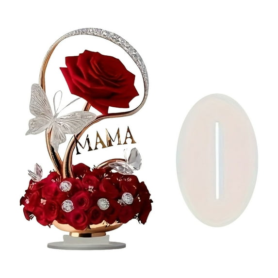 Mother'S Day Tables Centerpieces Gifts for Mom Glitter Rose Acrylic 2D Table Sign Standable Tabletop Ornaments Thank You Mom Birthday Party Supplies Gift for Bedroom Living Room Home