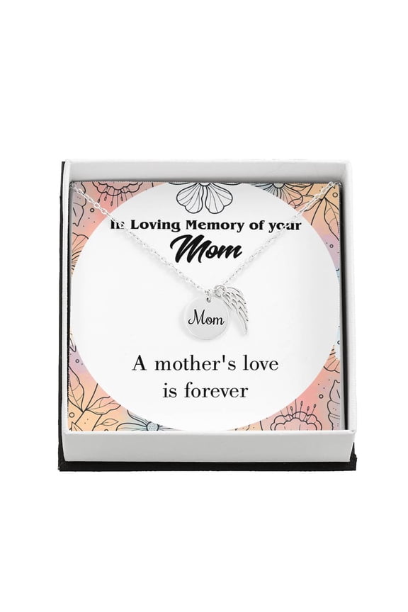 Mother'S Love Is Forever Mom Remembrance Necklace Angel Wing Charm, Stainless Steel 18-22'' Chain