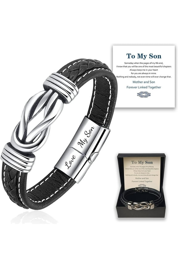 Mother And Son Bracelet, To My Son Bracelet From Mom/Dad, Mother and Son Forever Linked Together Braided Leather Bracelet, Mens Leather Bracelet, Gifts for Men