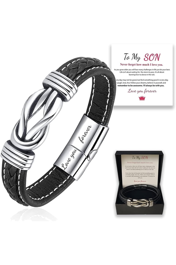 Mother And Son Bracelet, To My Son Bracelet From Mom/Dad, Mother and Son Forever Linked Together Braided Leather Bracelet, Mens Leather Bracelet, Gifts for Men