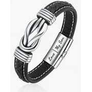 DLRBDLG Mother and Son Forever Linked Together Braided Leather Bracelet, Men Stainless Steel Interlocking Inspirational Wristband, Son Graduation Birthday Gift from Mom