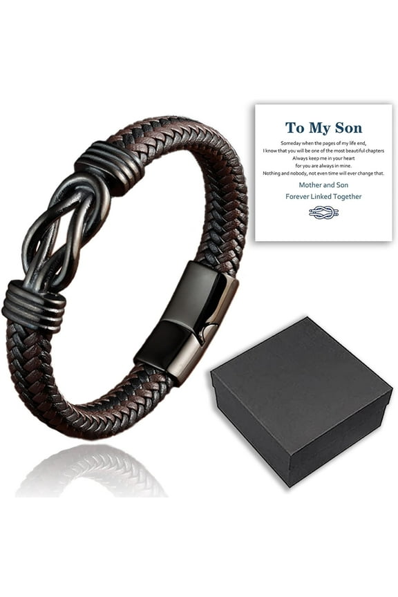 Mother And Son Forever Linked Together Braided Leather Bracelet, To My Son Bracelet From Mom/Dad, Mens Bracelet Leather, Inspirational Birthday Gift For Son, Mother And Son Bracelet