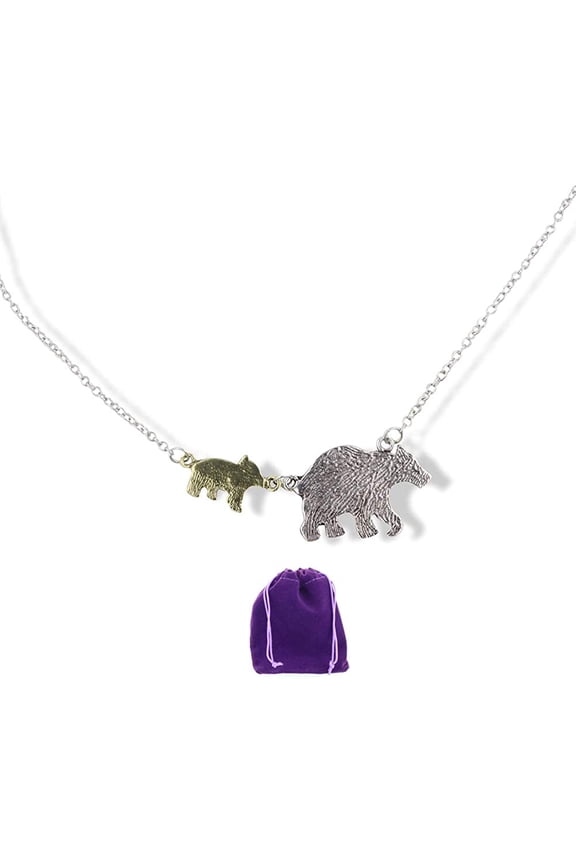 Mother Son Necklace | Mother Bear with Cub Silver Necklace Mom from Son