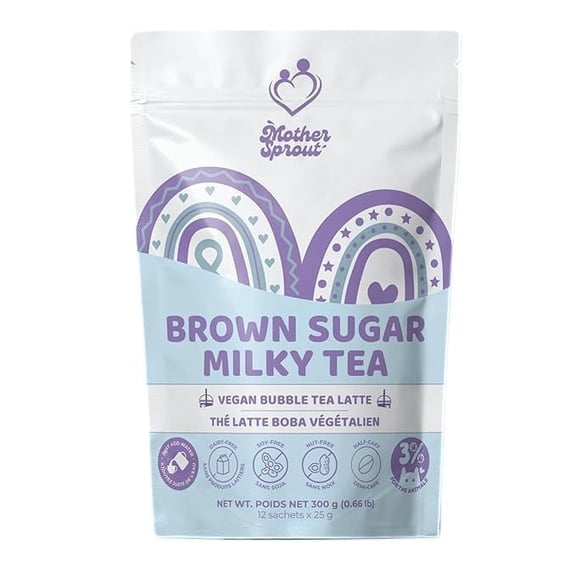 Mother Sprout Brown Sugar Milky Tea  Vegan Lactation Drink Mix (Bubble Tea Latte Flavor) for Breastfeeding, Support Breast Milk Supply, 12 Servings