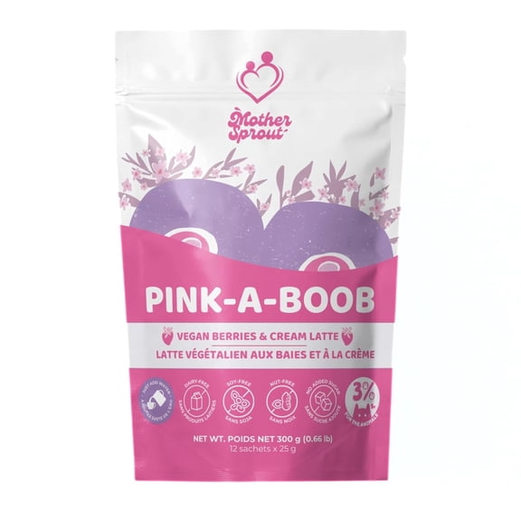 Mother Sprout Pink-A-Boob Vegan Lactation Drink Mix (Berries & Cream Latte Flavor) for Breastfeeding, Support Breast Milk Supply, 12 Servings
