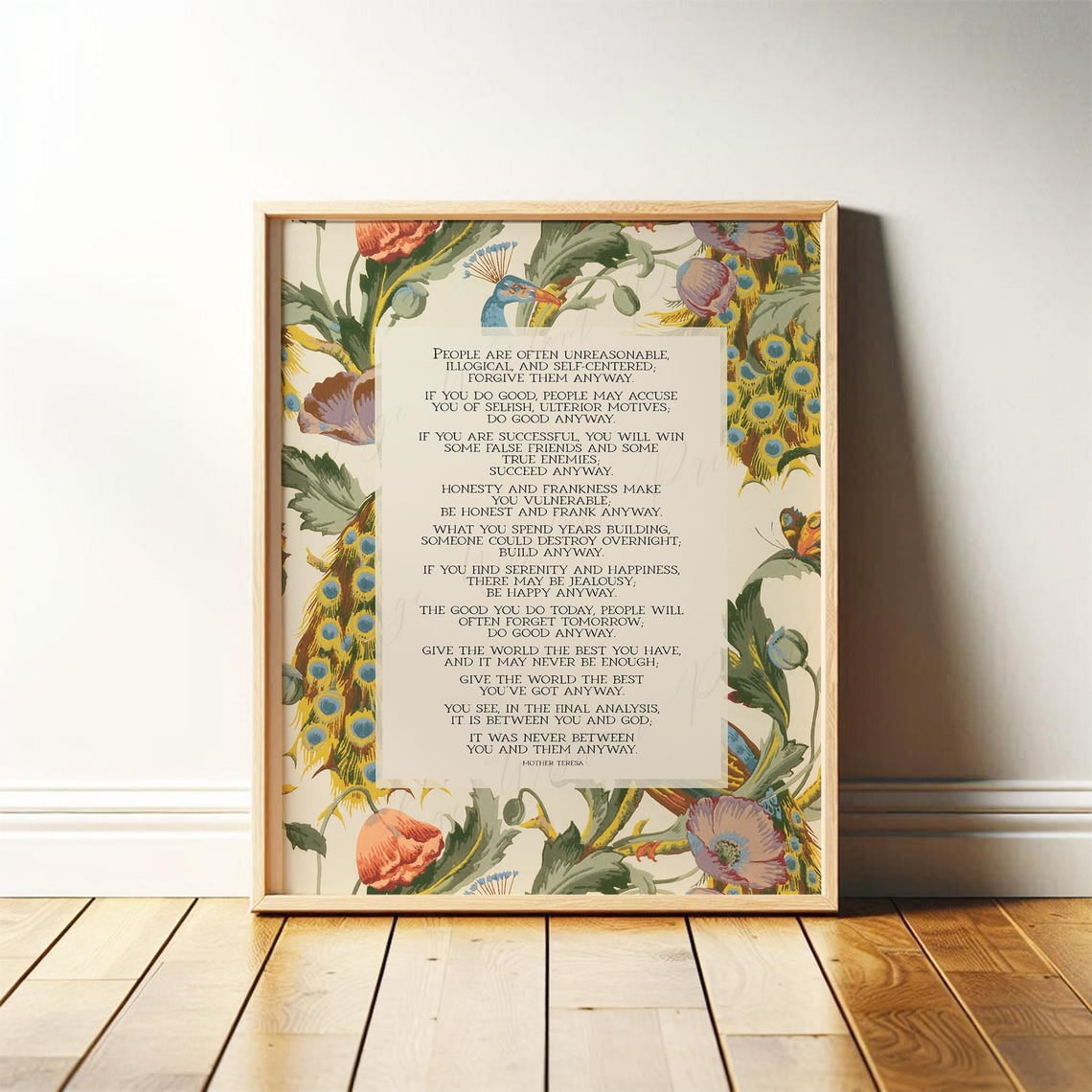 Mother Teresa Do It Anyway Poem, Inspirational Catholic Wall Art ...