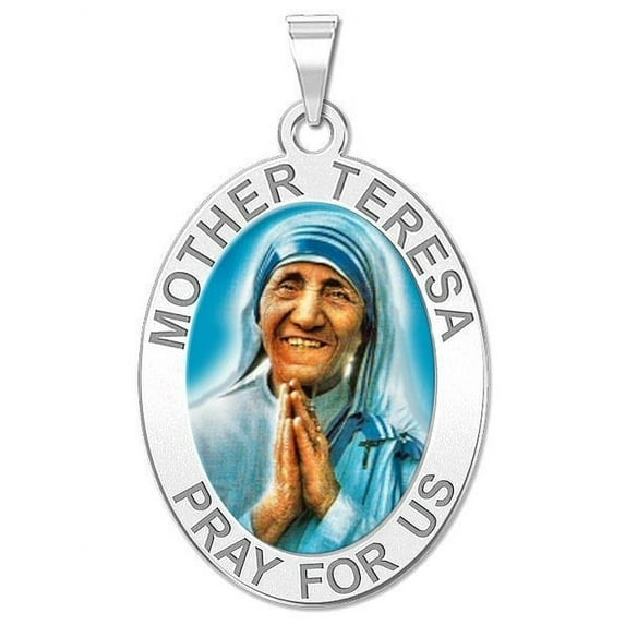 Mother Teresa - Oval Religious Medal Color - 2/3 X 3/4 Inch Size of Nickel, Sterling Silver