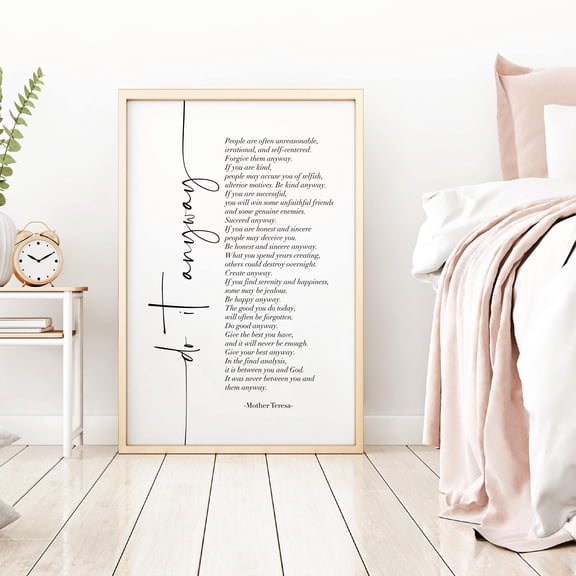 Mother Teresa Print Do It Anyway Quote Home Office Decor Wall Art Inspiring Words Motivational Typography Quotes Wall Art Print
