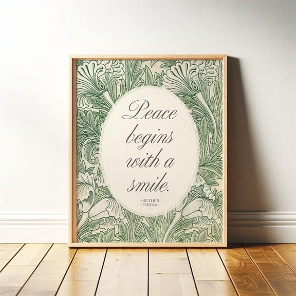 Mother Teresa Printable Quote Wall Decor Peace Begins with a Smile Mother Teresa Wall Art Motivational Quote Wall Art Printable Poster Decor, Stretched Canvas Size 8x12 F03.1.21l829