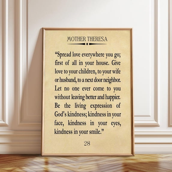 Mother Teresa Quote Spread Love Kindness Faith Wall Art, Unframed Paper Poster 16x20in