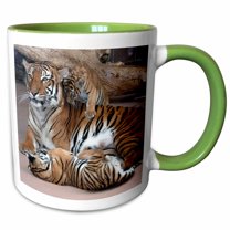 3drose, Mother Tiger with Cubs, 11oz Two-tone Green Mug