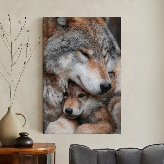 Mother Wolf And Pup Wall Art Wildlife Animal Family Print Rustic Cabin Woodland Nature Unframed Paper Print
